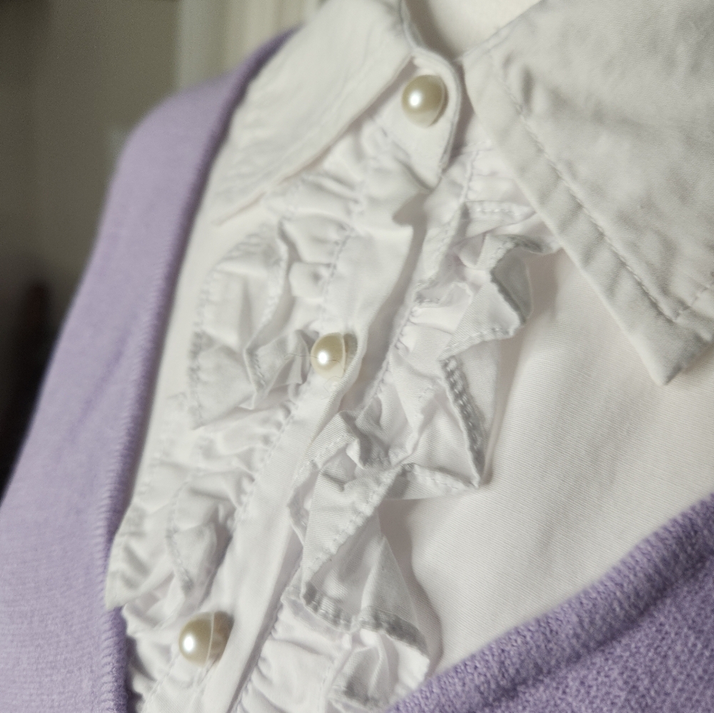 Vintage Carolyn Taylor Lavender Sweater w Attached Ruffle White Blouse Size XL - Picture 4 of 6